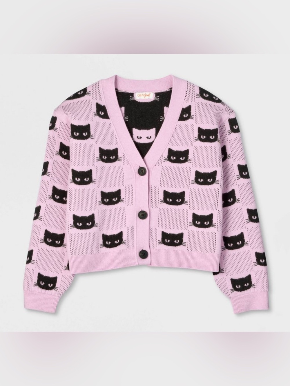 Cat & Jack Lavender Pink Cat Face Knit Cardigan